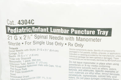 CareFusion 4304C Pediatric/Infant Lumbar Puncture Tray 21G x 21/2inch Ndle